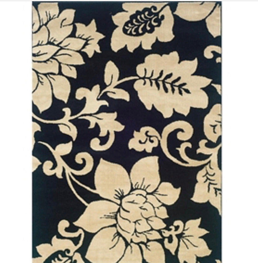 Black / Ivory Floral Design Indoor Area Rug (5' x 7'3) - Ruth Envision