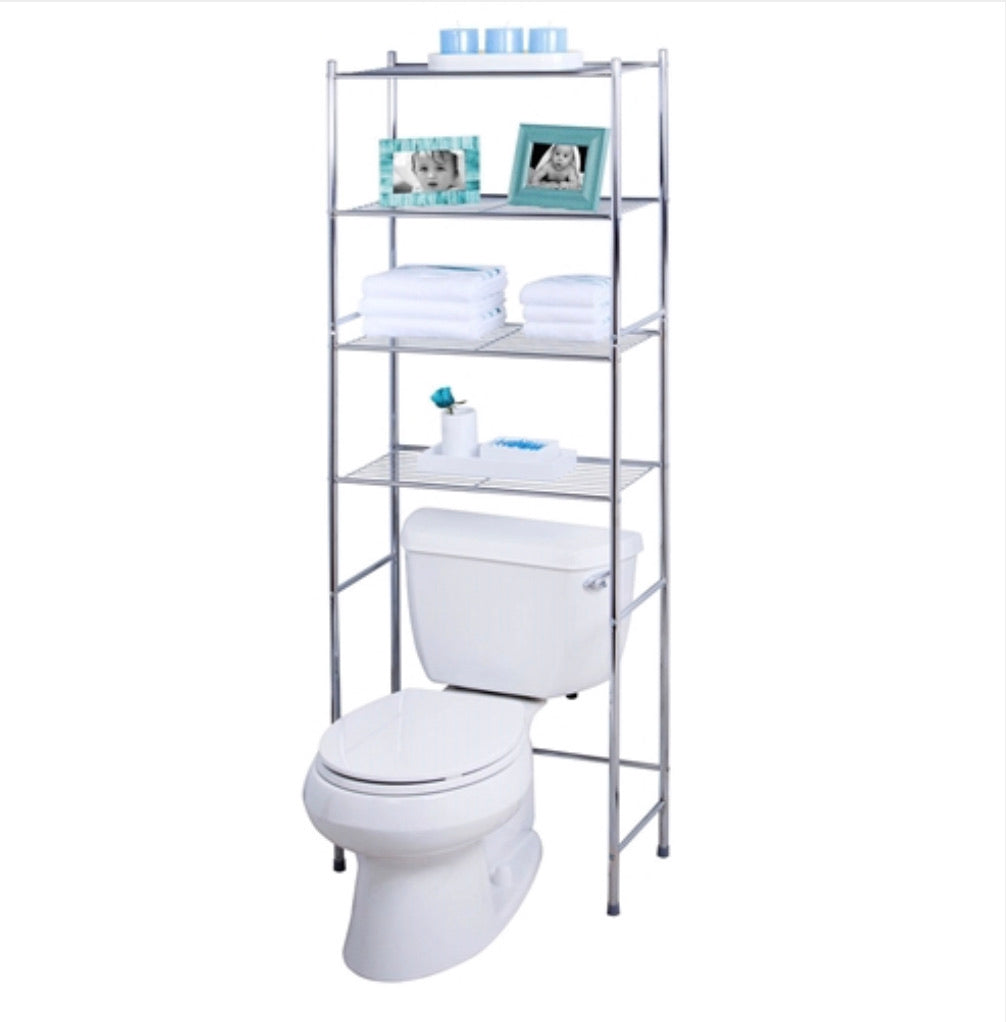 Bathroom Linen Tower Over the Toilet Shelving Unit in Chrome Metal Finish - Ruth Envision