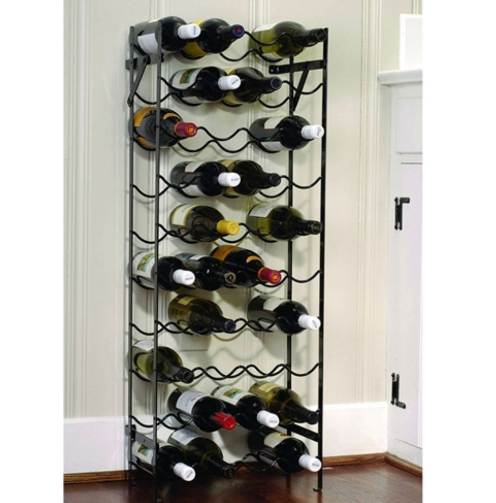 Black Metal 40-Bottle Wine Rack with Wall Anchors - Ruth Envision