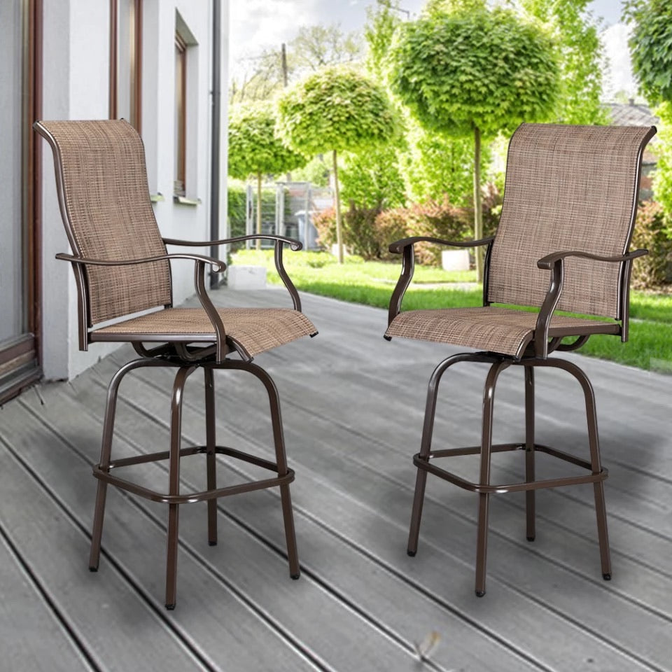 2pcs Wrought Iron Outdoor Patio Swivel Bar Chair Stools Brown/Black - Ruth Envision