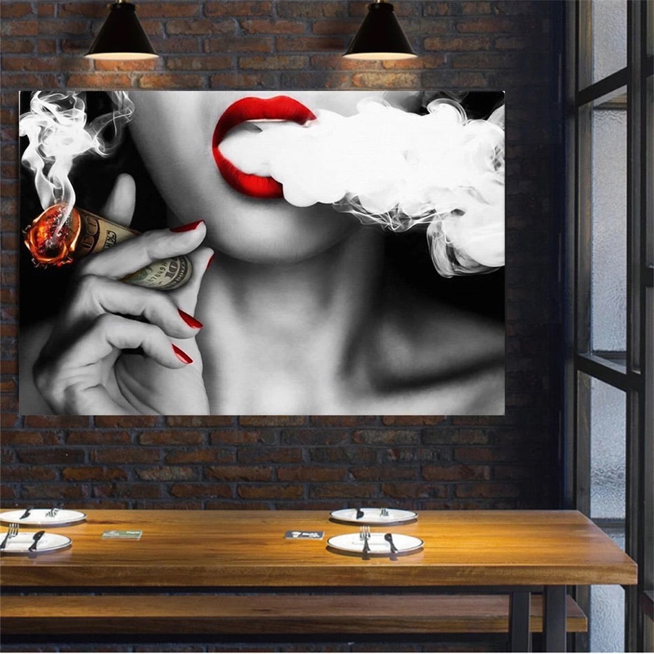 Smoking Women Wall Art Oil Print  Paintings  Abstract Picture  No Frame Chemical Fiber Cloth