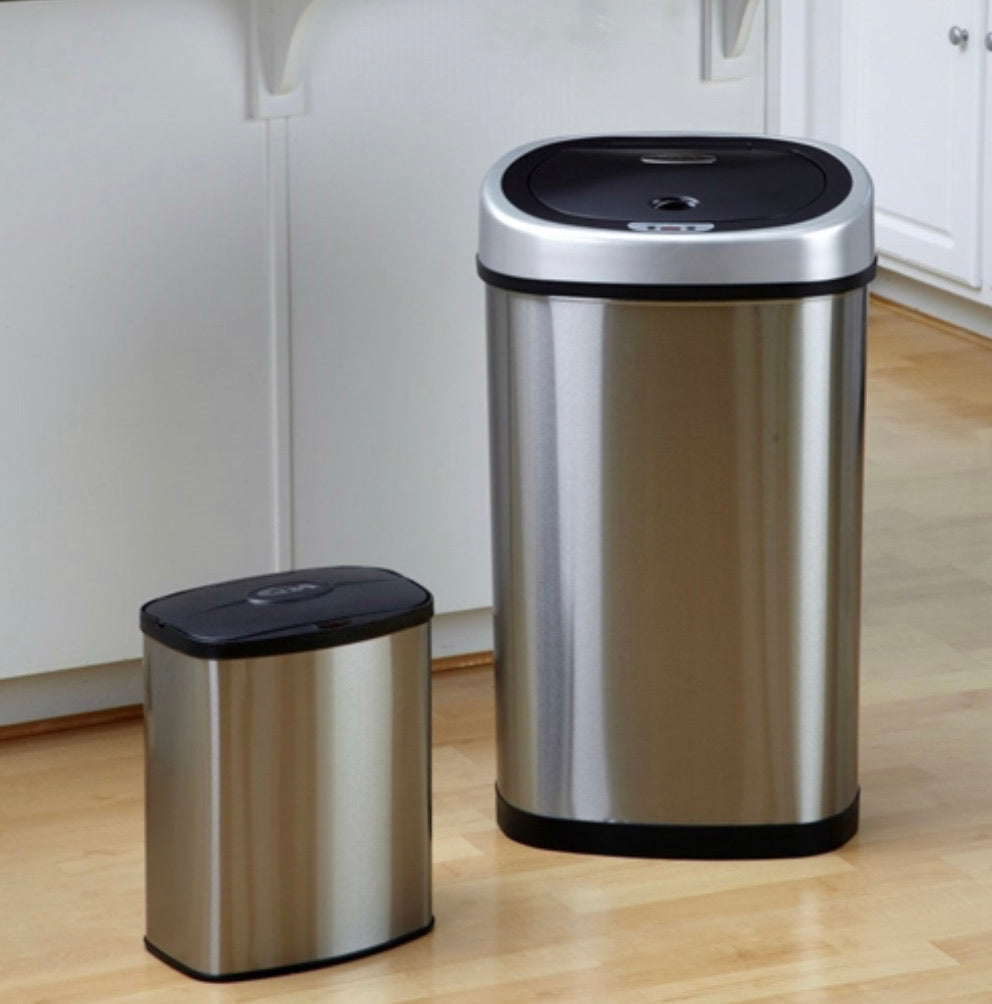 Set of 2 - Stainless Steel Touchless Trash Cans in 2 and 13 Gallon sizes