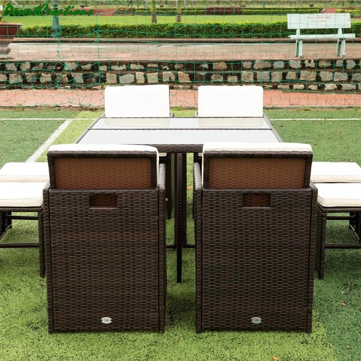 9 Pieces Patio Dining Sets Outdoor Rattan Chairs with Glass Table Patio Furniture Conversation Set - Ruth Envision