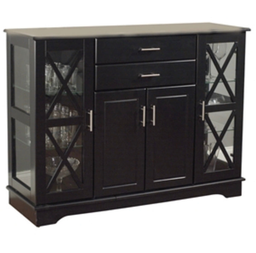 Black Wood Buffet Dining-room Sideboard with Glass Doors - Ruth Envision