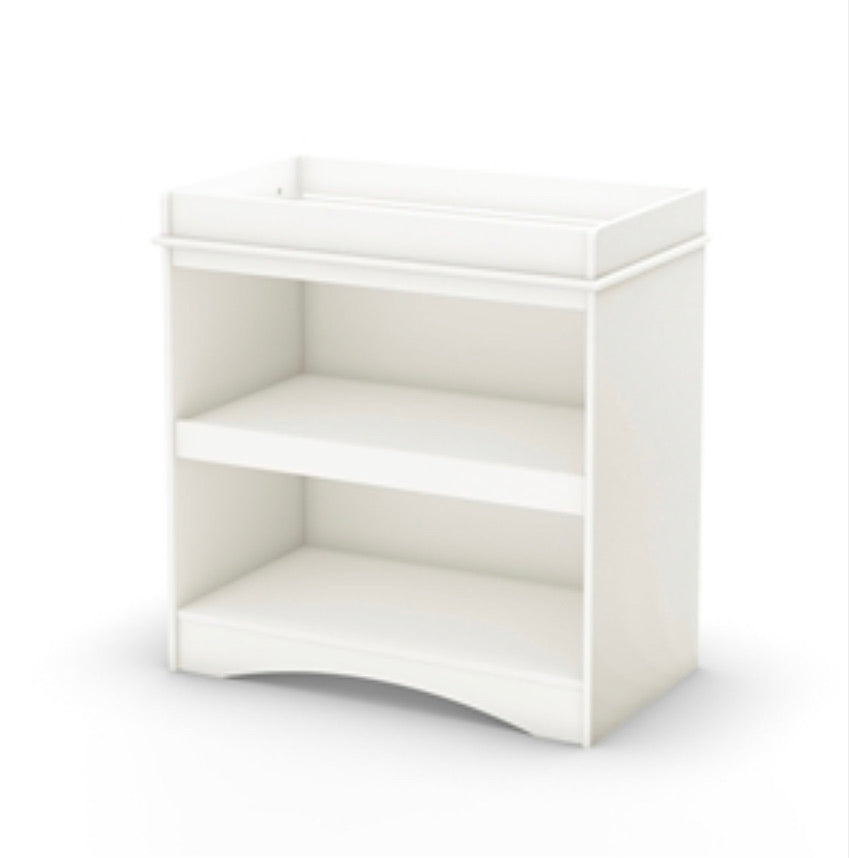 White Wood Baby Furniture Changing Table with Open Storage Space