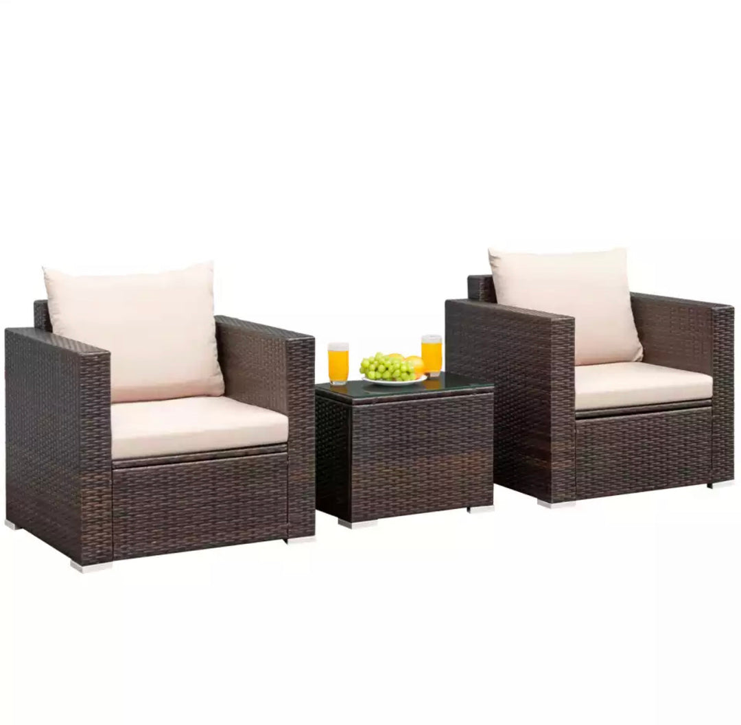 3PCS Patio Rattan Furniture Set Conversation Wicker Sofa Set w/Cushion - Ruth Envision