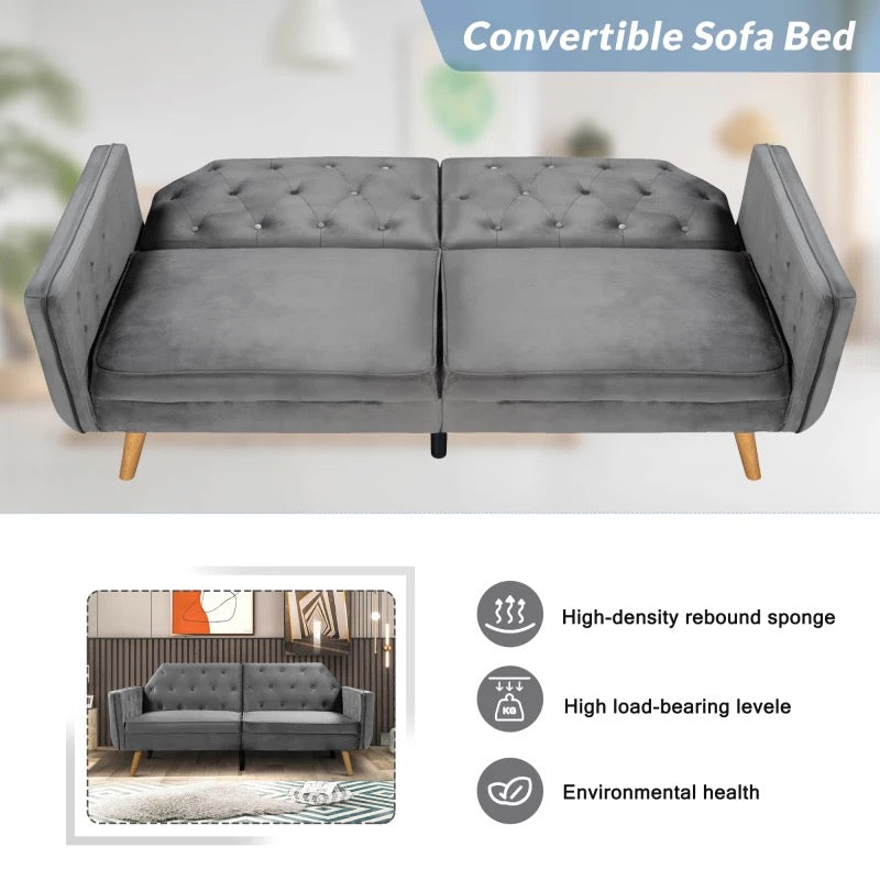 Velvet Upholstered Modern Convertible Folding Futon Lounge Couch