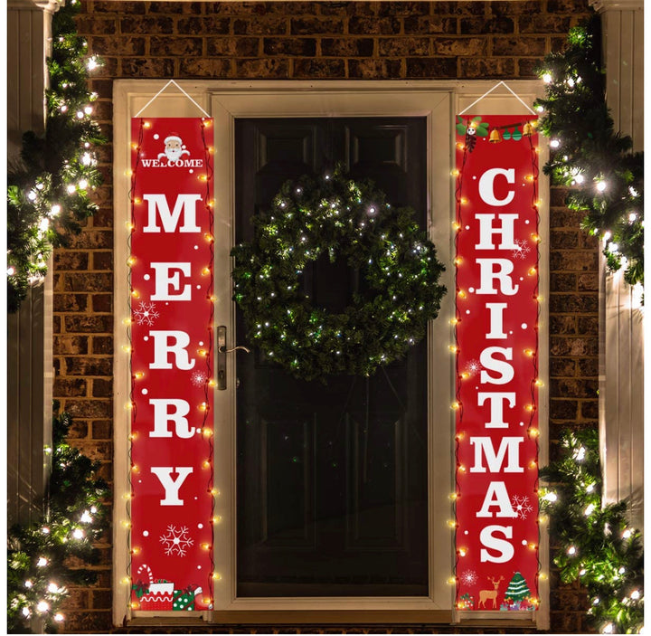 Red Christmas Door Curtains/Banner with led string lights