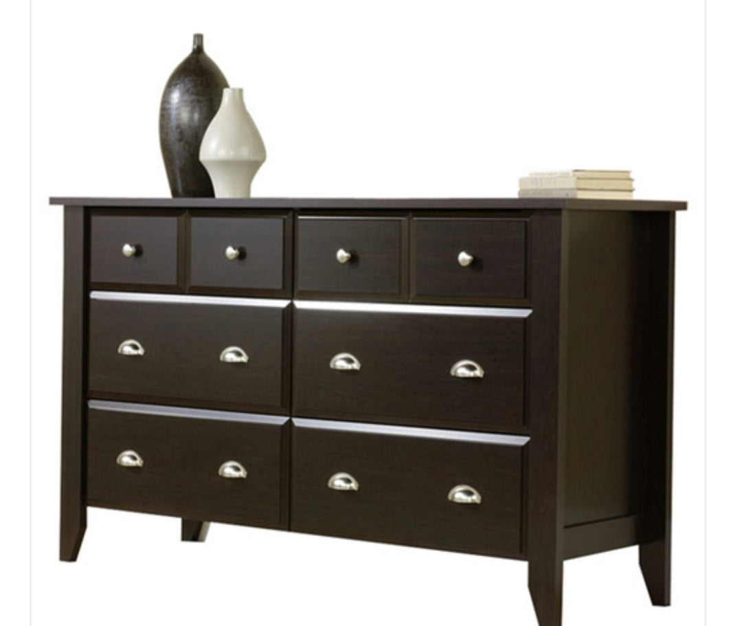 Dark Brown Wood 6-Drawer Wardrobe Dresser