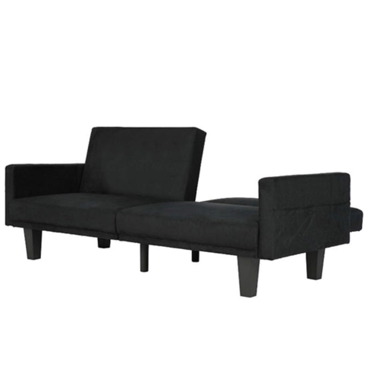 Modern Black Microfiber Upholstered Sofa Bed with Classic Wood Feet