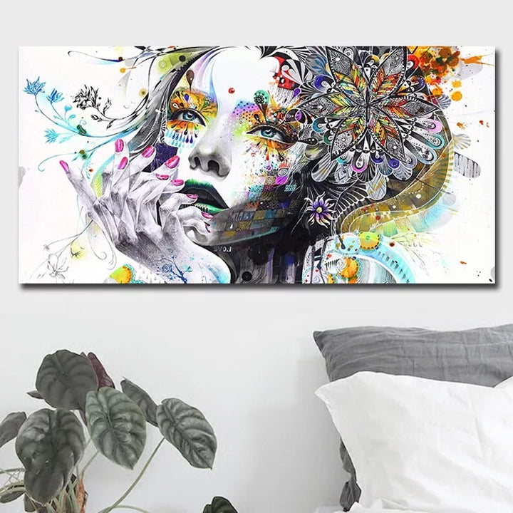 Colorful Girl Oil Painting Micro-spraying Wall Art Canvas