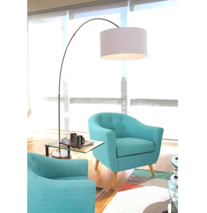 Turquoise Modern Mid-Century Style Arm Chair with Solid Wood Legs