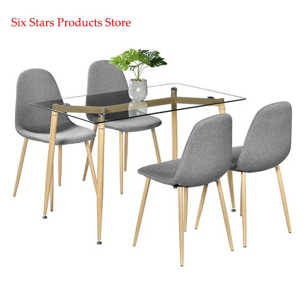 Simple Wood Grain Table Leg & Transparent Tempered Glass Dinner Table Minimalist Coffee Table Side Furniture Living Room Table