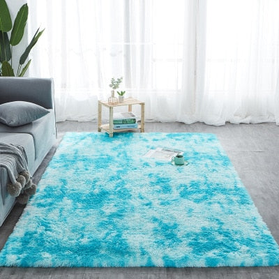 RULDGEE Shaggy Tie-dye Carpet Printed Alfombra Plush Floor Fluffy Mats Kids Room Faux Fur Area Rug Living Room Mats Silky Rugs